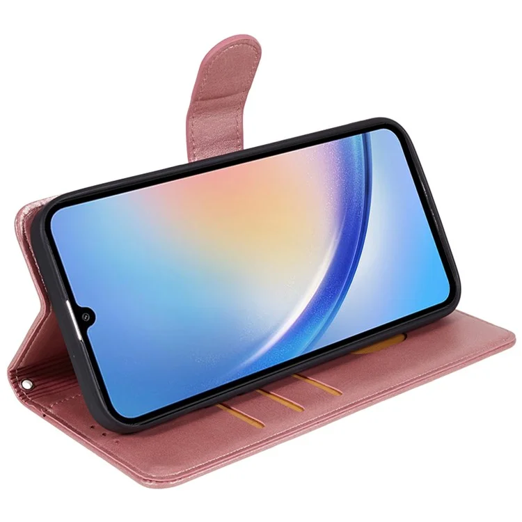 Para Samsung Galaxy A55 5G Case Calf Texture PU Leather Wallet Cell Phone Cover - Rose Gold