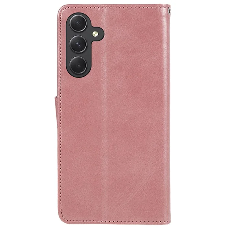 Para Samsung Galaxy A55 5G Case Calf Texture PU Leather Wallet Cell Phone Cover - Rose Gold