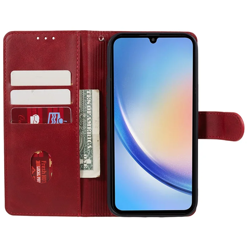 For Samsung Galaxy A55 5G Case Calf Texture PU Leather Wallet Cell Phone Cover - Red