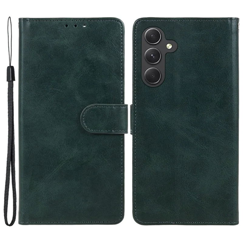For Samsung Galaxy A55 5G Case Calf Texture PU Leather Wallet Cell Phone Cover - Midnight Green