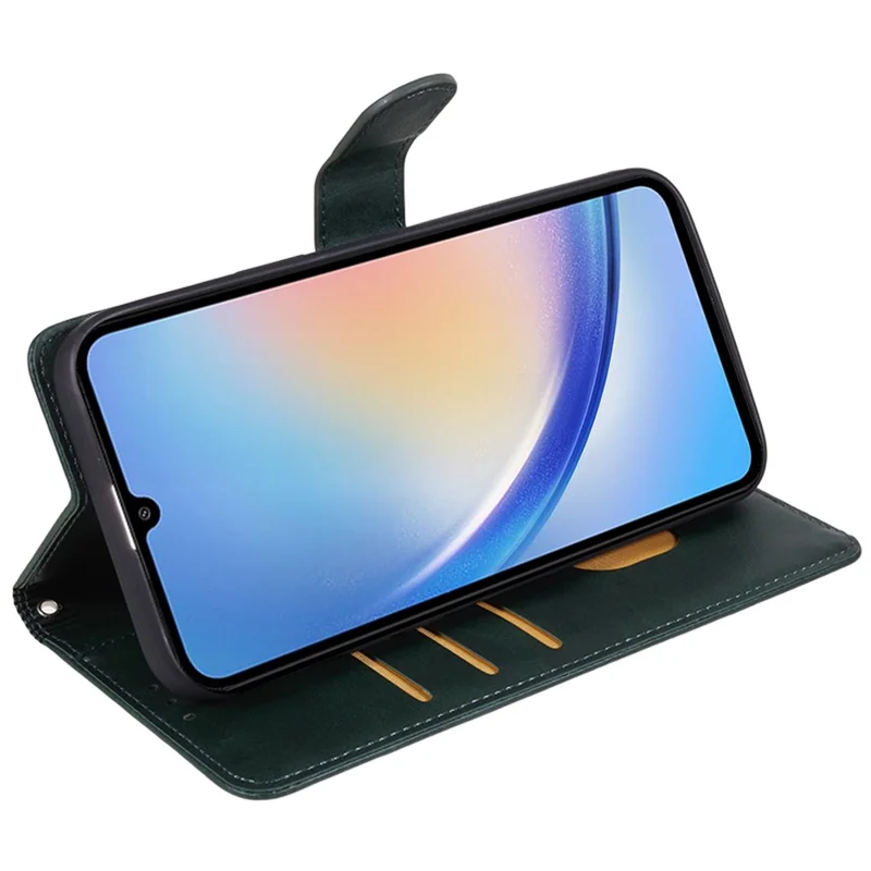 For Samsung Galaxy A55 5G Case Calf Texture PU Leather Wallet Cell Phone Cover - Midnight Green