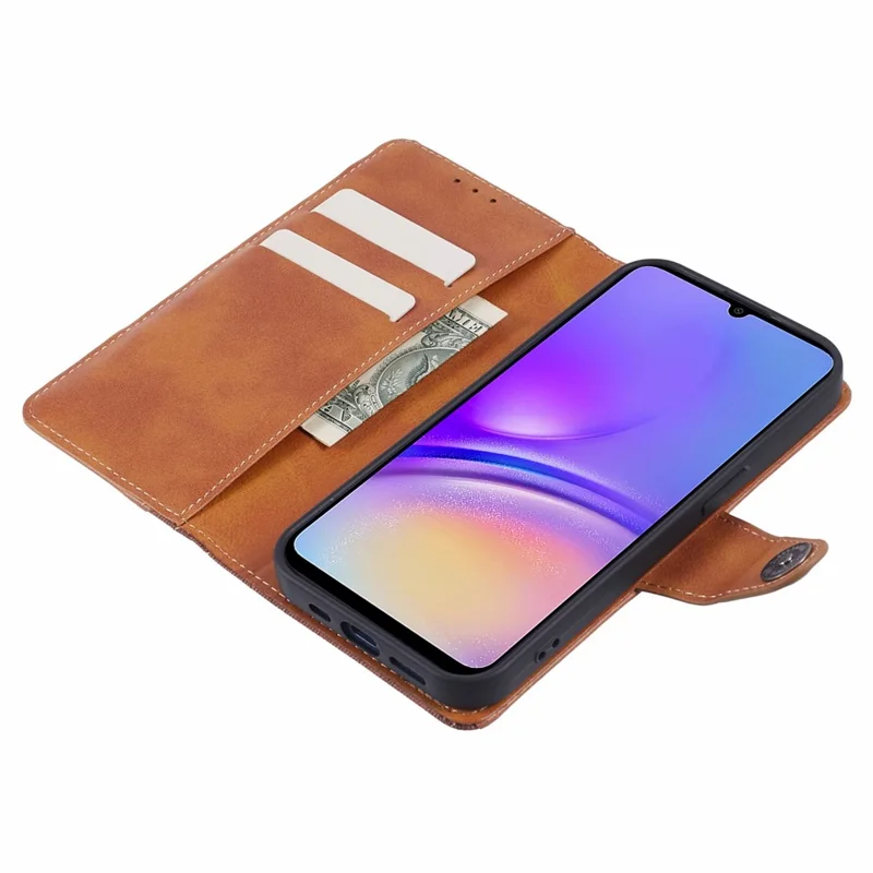 Phone Case for Samsung Galaxy A73 5G Wallet Splicing TPU + PU Leather Phone Cover - Brown