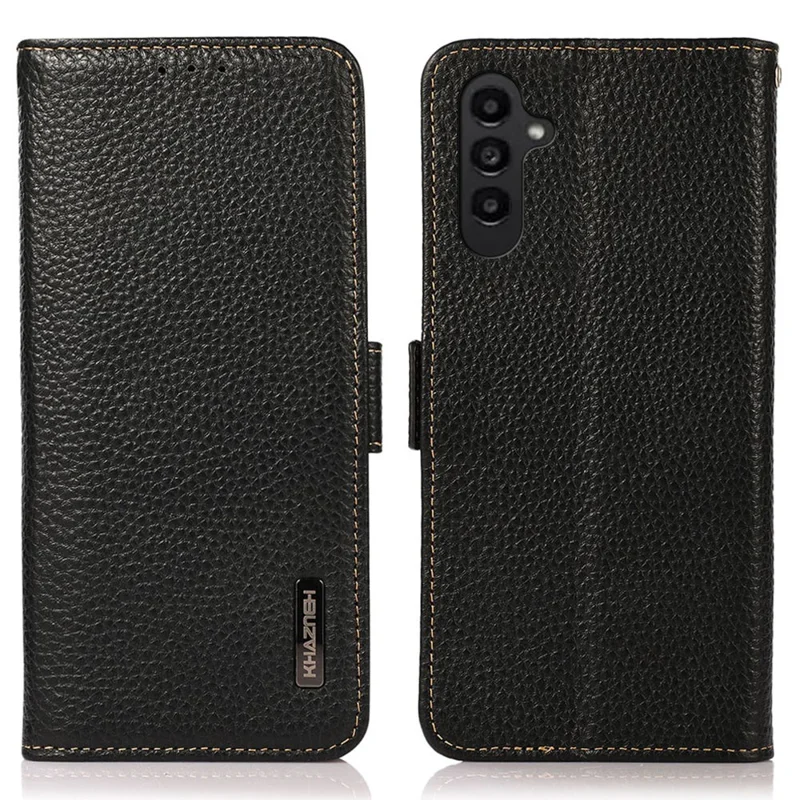 KHAZNEH For Samsung Galaxy A55 5G Case Wallet with RFID Blocking Genuine Cow Leather Cover - Black