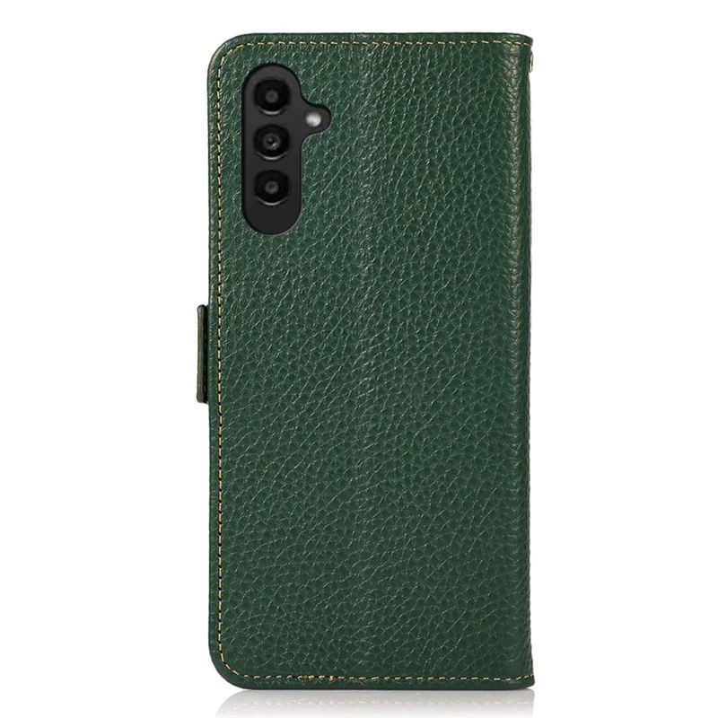 KHAZNEH Pour Samsung Galaxy A35 5G Genuine Cow Leather Case avec Litchi Texture et RFID Blocking Security - Vert