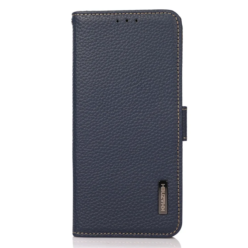 KHAZNEH For Samsung Galaxy A35 5G Genuine Cow Leather Case with Litchi Texture and RFID Blocking Security - Blue