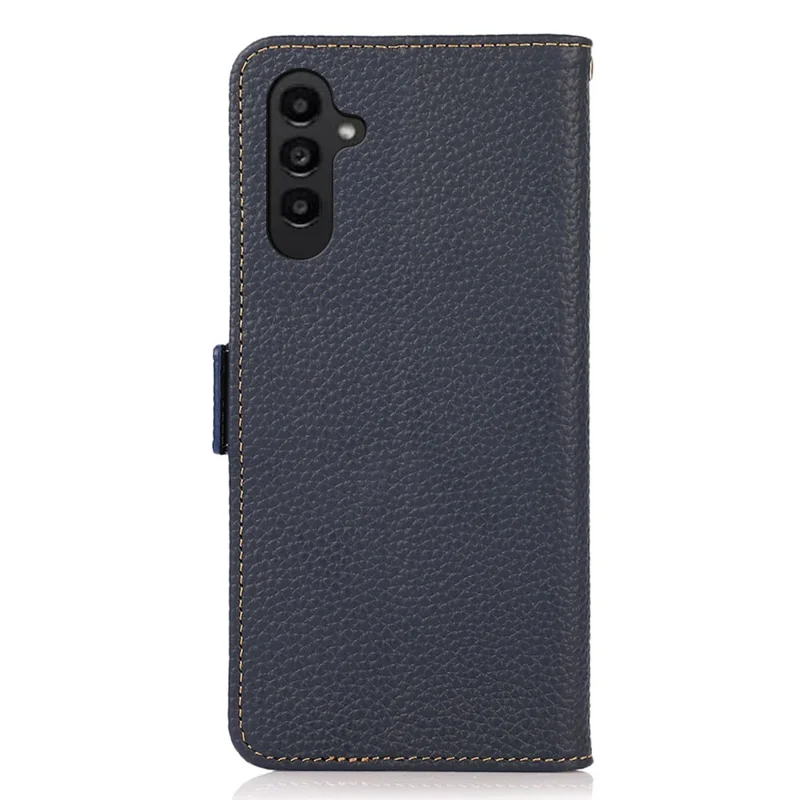 KHAZNEH For Samsung Galaxy A35 5G Genuine Cow Leather Case with Litchi Texture and RFID Blocking Security - Blue