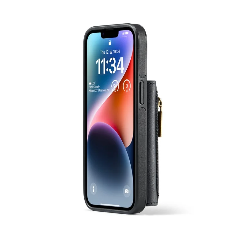 DG.MING Serie M5 para iPhone 14 Funda magnética Bloqueo RFID Cartera desmontable de cuero+TPU+PC - Negro 