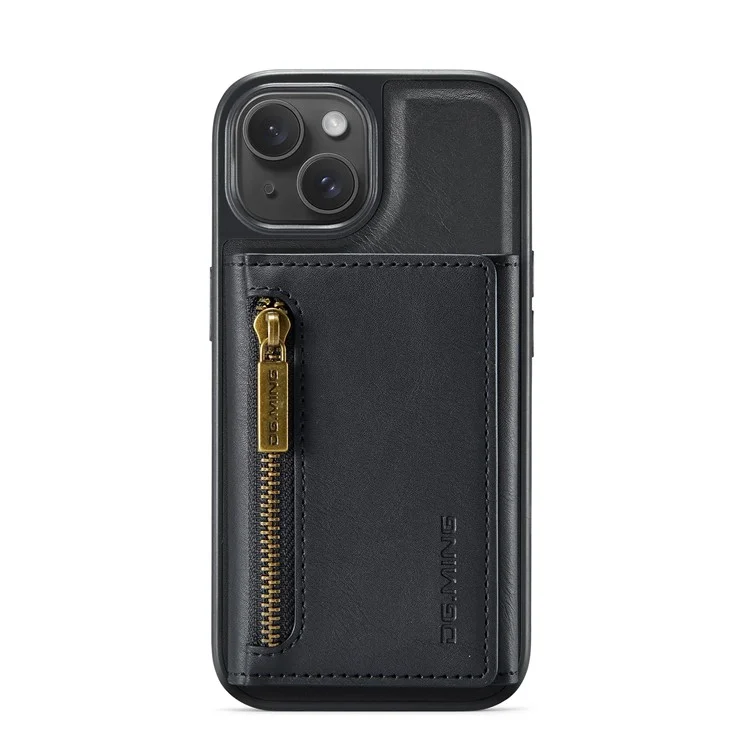 DG.MING Serie M5 para iPhone 14 Funda magnética Bloqueo RFID Cartera desmontable de cuero+TPU+PC - Negro 