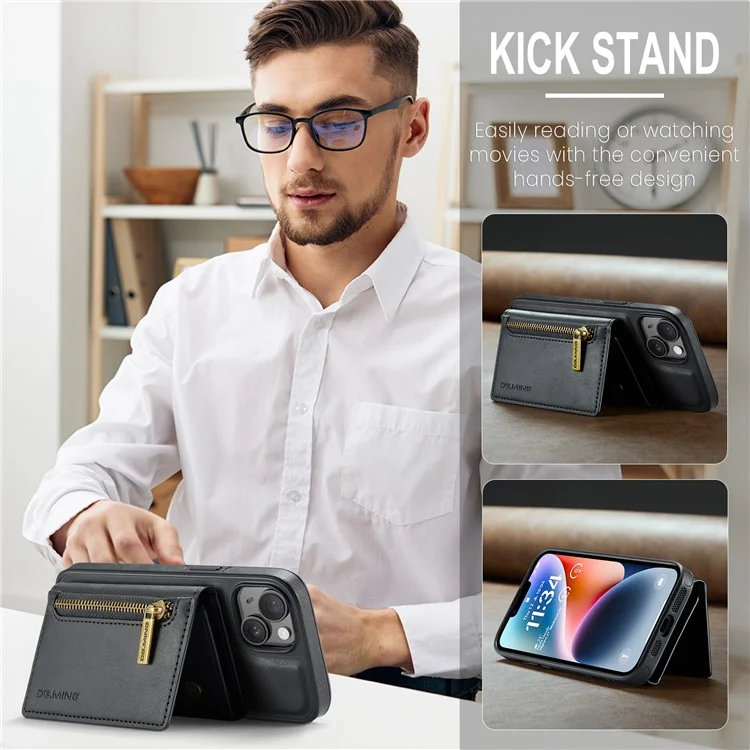 DG.MING Serie M5 para iPhone 14 Funda magnética Bloqueo RFID Cartera desmontable de cuero+TPU+PC - Negro 