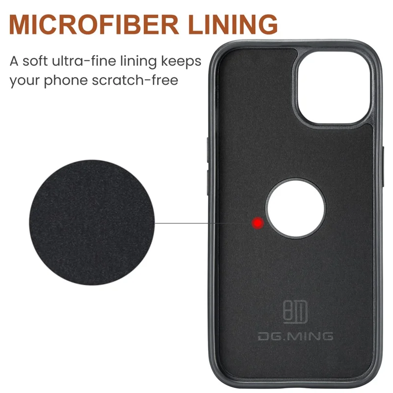 DG.MING M5 Series For iPhone 14 Magnetic Case RFID Blocking Detachable Leather+TPU+PC Wallet Cover - Purple