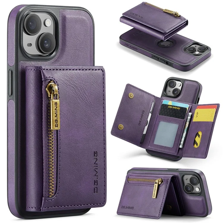 DG.MING M5 Series For iPhone 13 6.1 inch Magnetic Phone Case Detachable Kickstand Cover - Purple