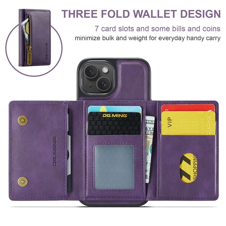 DG.MING M5 Series For iPhone 13 6.1 inch Magnetic Phone Case Detachable Kickstand Cover - Purple