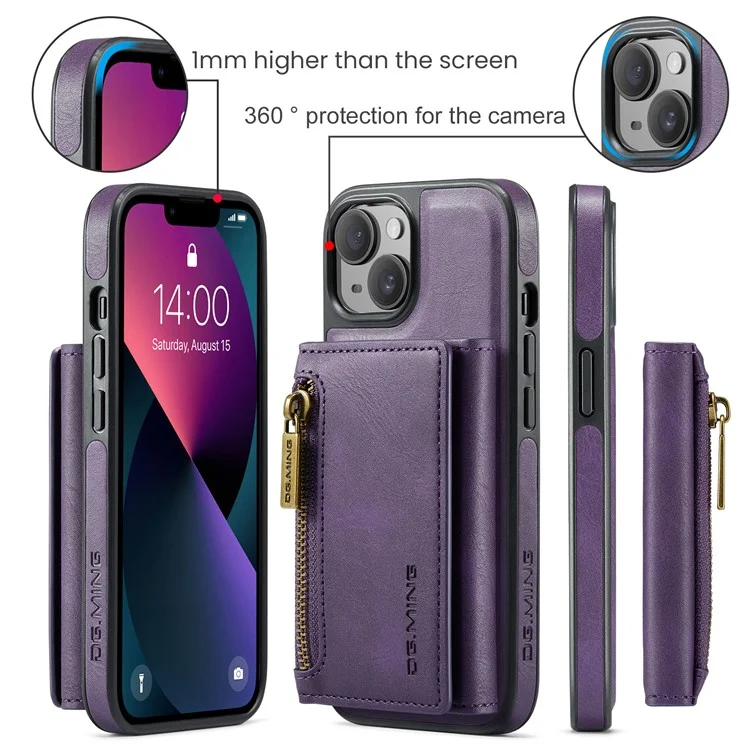 DG.MING M5 Series For iPhone 13 6.1 inch Magnetic Phone Case Detachable Kickstand Cover - Purple