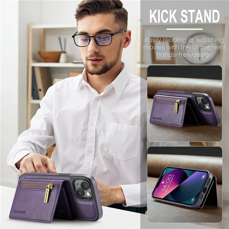 DG.MING M5 Series For iPhone 13 6.1 inch Magnetic Phone Case Detachable Kickstand Cover - Purple