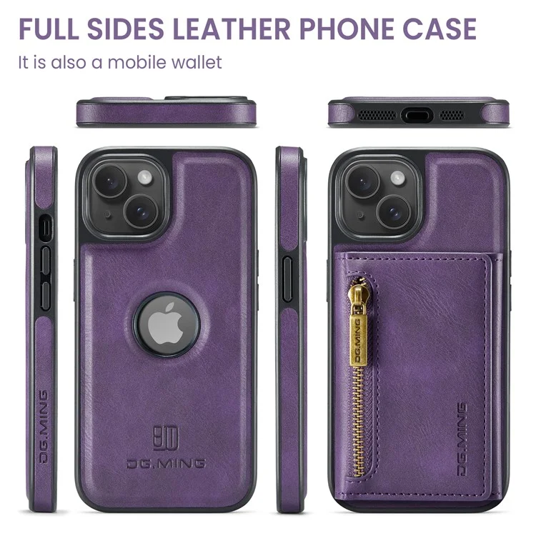 DG.MING M5 Series For iPhone 13 6.1 inch Magnetic Phone Case Detachable Kickstand Cover - Purple