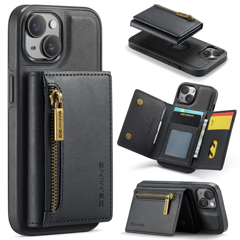 DG.MING M5 Series For iPhone 13 6.1 inch Magnetic Phone Case Detachable Kickstand Cover - Black