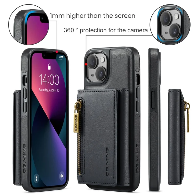 DG.MING M5 Series For iPhone 13 6.1 inch Magnetic Phone Case Detachable Kickstand Cover - Black