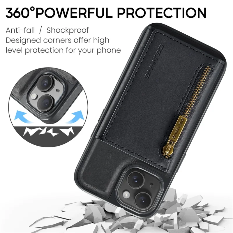 DG.MING M5 Series For iPhone 13 6.1 inch Magnetic Phone Case Detachable Kickstand Cover - Black