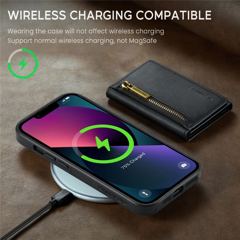 DG.MING M5 Series For iPhone 13 6.1 inch Magnetic Phone Case Detachable Kickstand Cover - Black