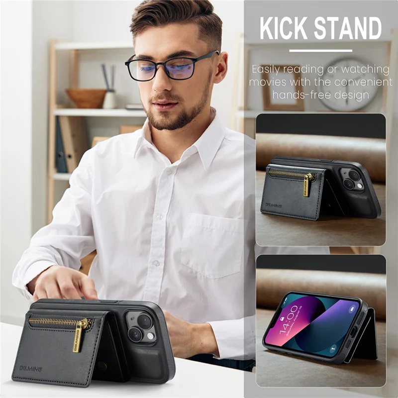 DG.MING M5 Series For iPhone 13 6.1 inch Magnetic Phone Case Detachable Kickstand Cover - Black