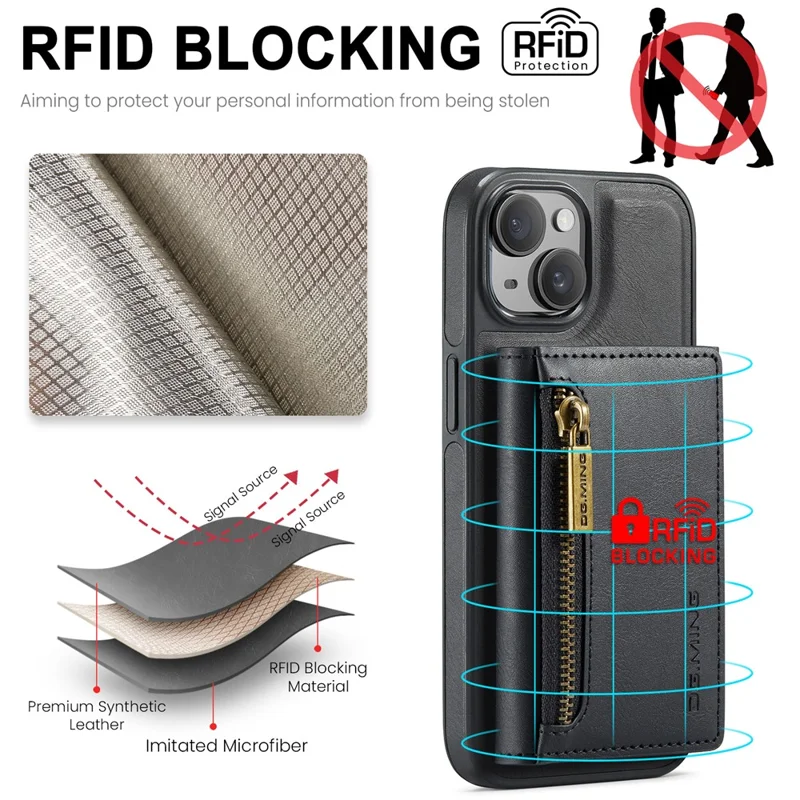DG.MING M5 Series For iPhone 13 6.1 inch Magnetic Phone Case Detachable Kickstand Cover - Black
