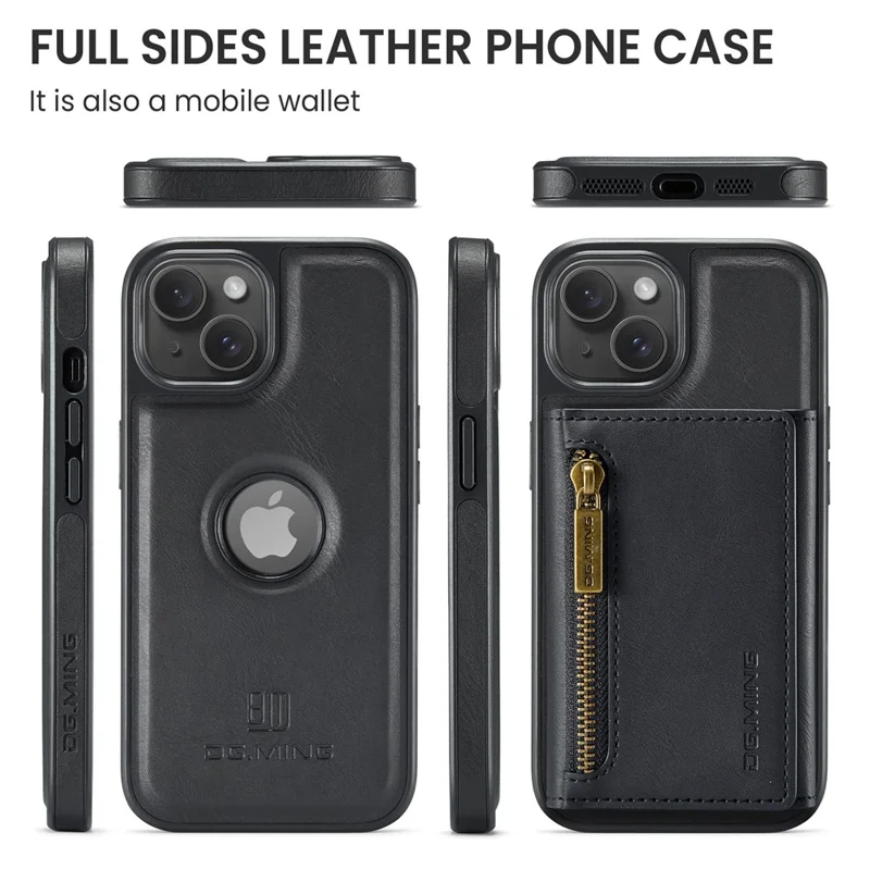 DG.MING M5 Series For iPhone 13 6.1 inch Magnetic Phone Case Detachable Kickstand Cover - Black