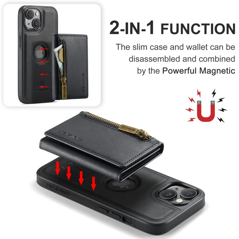 DG.MING M5 Series For iPhone 13 6.1 inch Magnetic Phone Case Detachable Kickstand Cover - Black