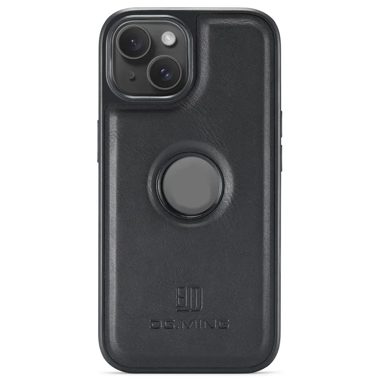 DG.MING For iPhone 13 6.1 inch Cell Phone Case Leather Coating Support Wireless Charging Back Cover - Black