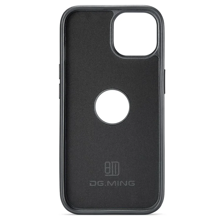 DG.MING For iPhone 13 6.1 inch Cell Phone Case Leather Coating Support Wireless Charging Back Cover - Black