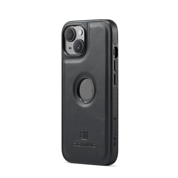DG.MING For iPhone 13 6.1 inch Cell Phone Case Leather Coating Support Wireless Charging Back Cover - Black