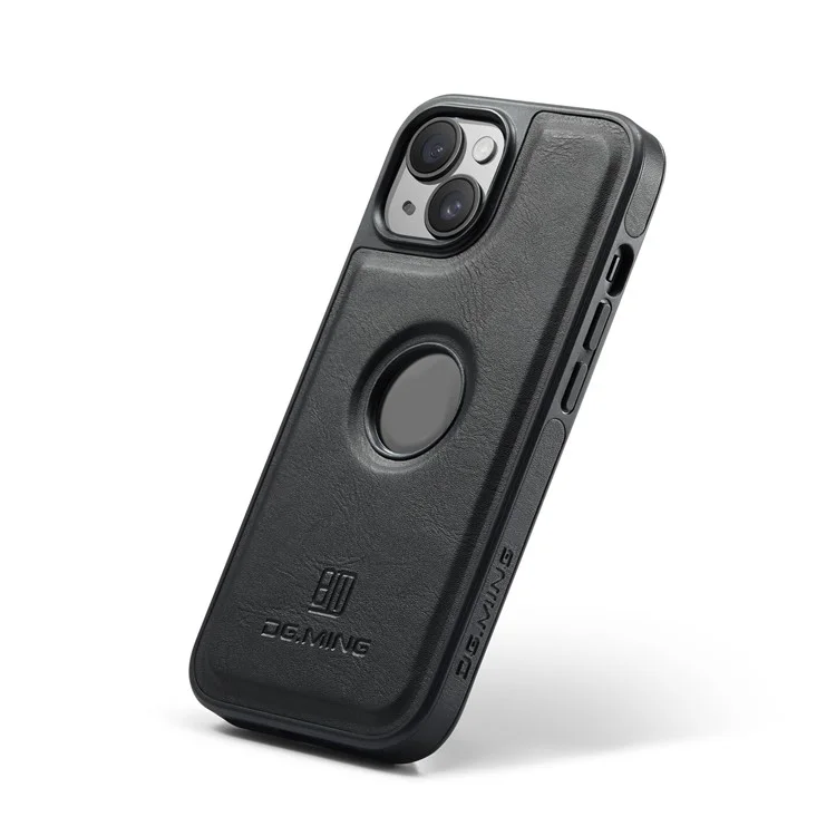 DG.MING For iPhone 13 6.1 inch Cell Phone Case Leather Coating Support Wireless Charging Back Cover - Black