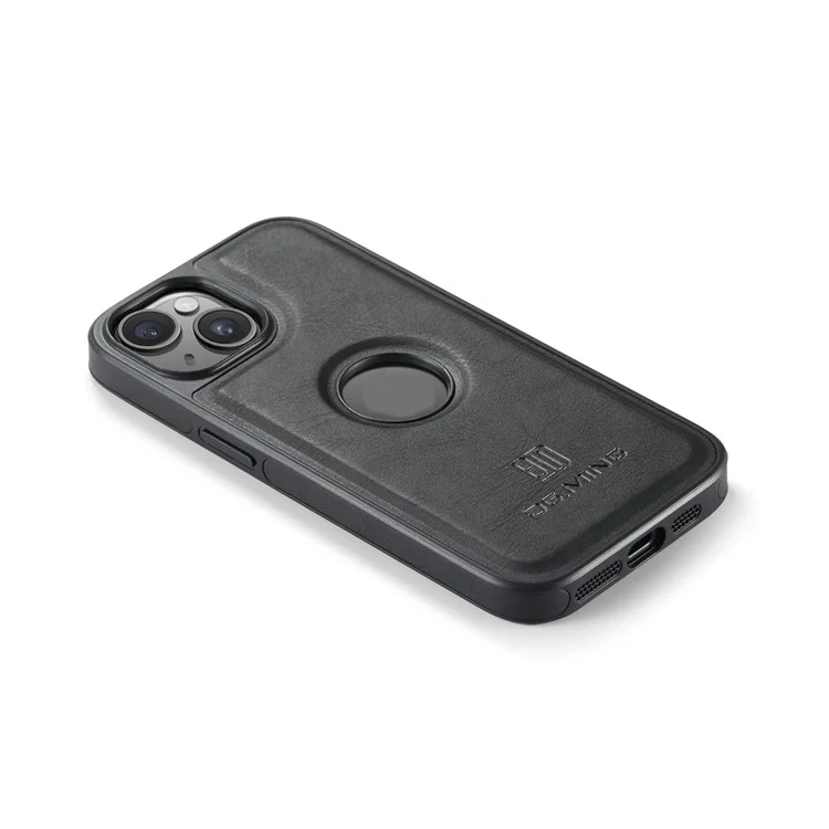 DG.MING For iPhone 13 6.1 inch Cell Phone Case Leather Coating Support Wireless Charging Back Cover - Black