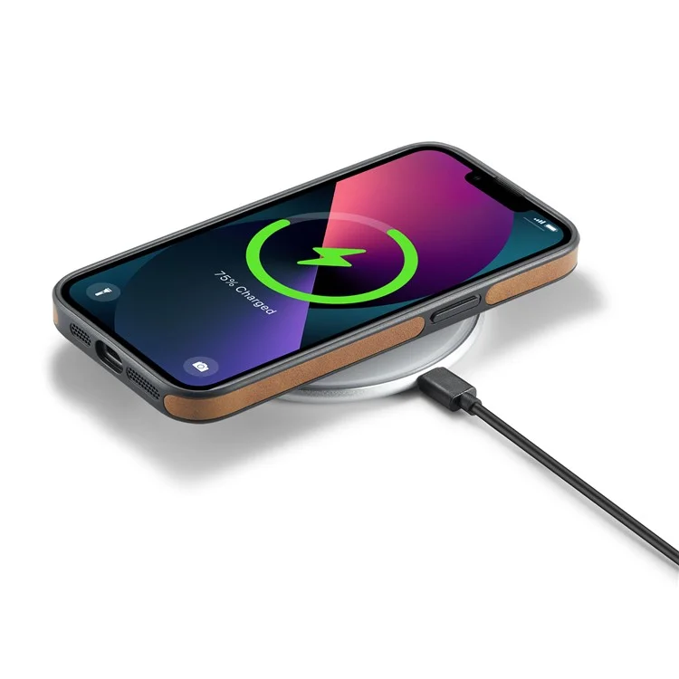DG.MING Para iPhone 14 Case Resistente a los arañazos Revestimiento de piel completo en los lados Carcasa de teléfono - Marrón