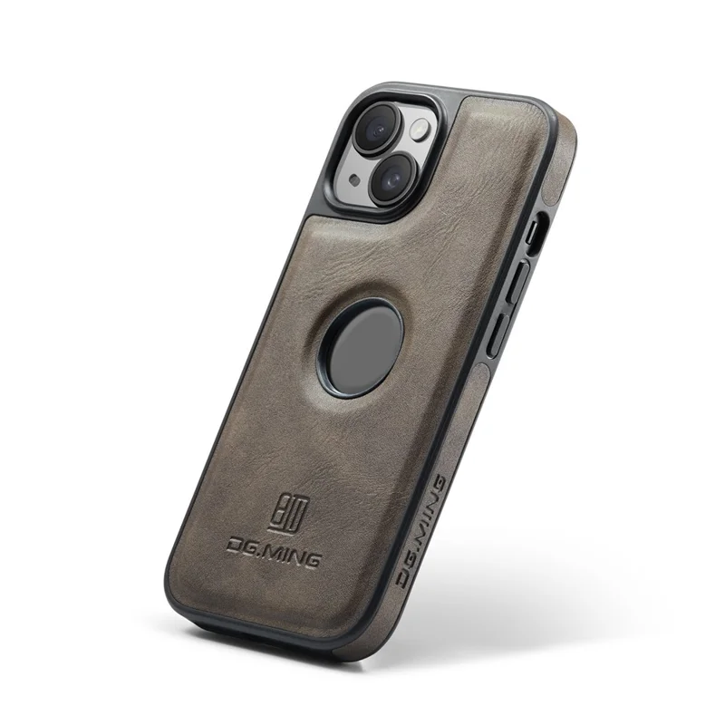 DG.MING For iPhone 14 Plus Case Anti-Fall Leather Coated PC+TPU Phone Back Cover - Coffee