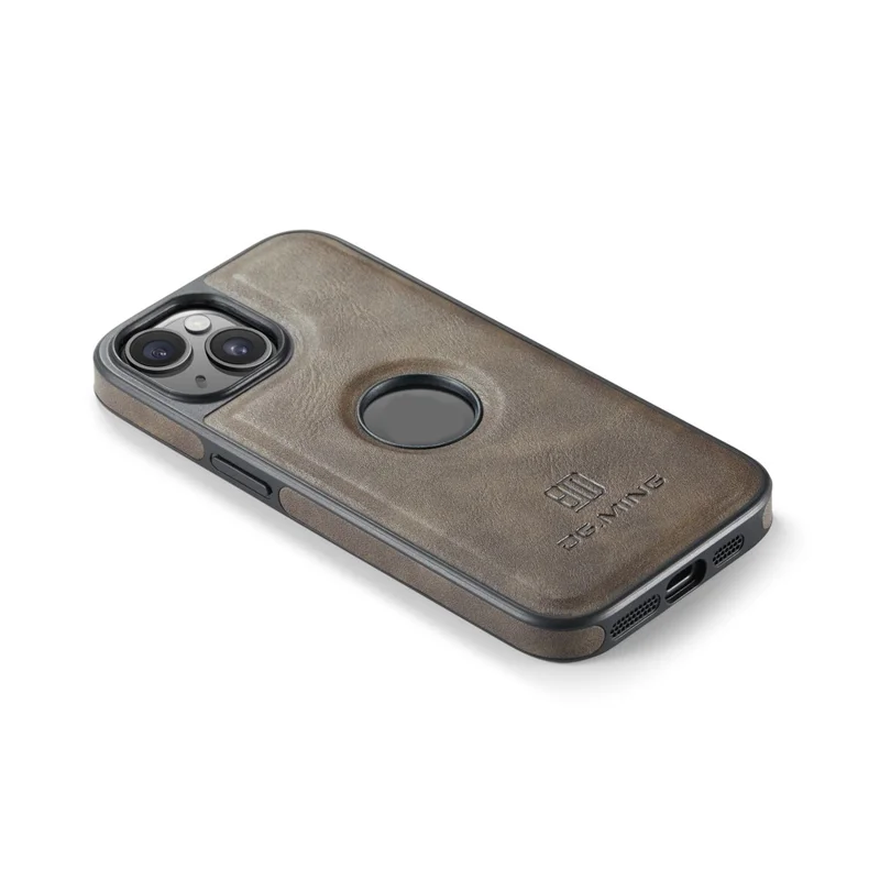 DG.MING For iPhone 14 Plus Case Anti-Fall Leather Coated PC+TPU Phone Back Cover - Coffee