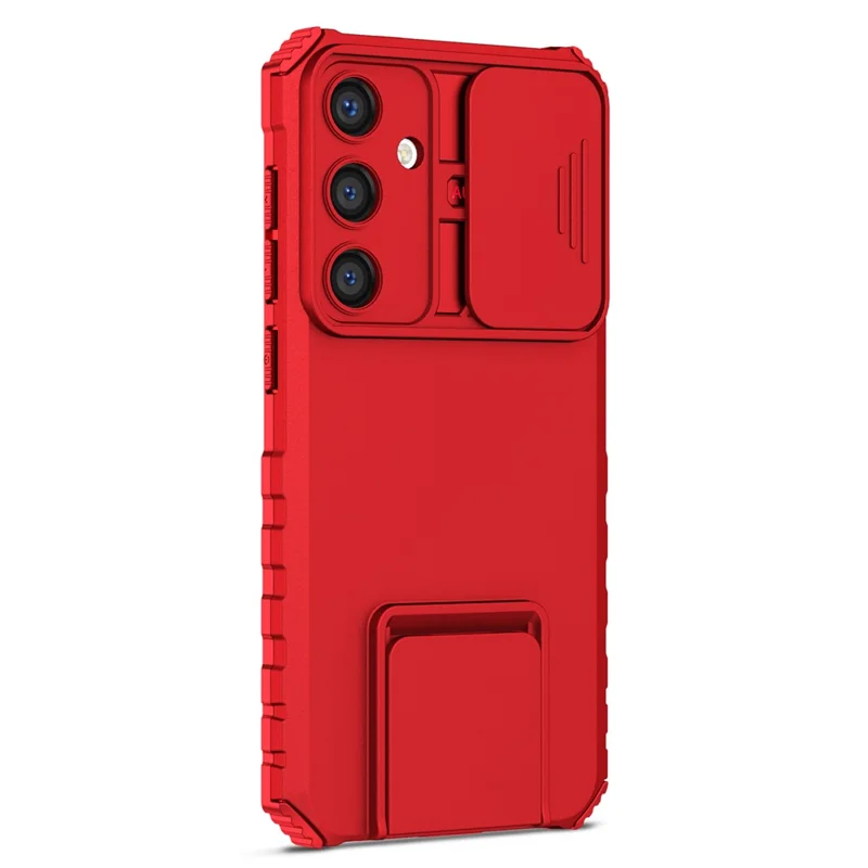 For Samsung Galaxy S25 / S24 Case Slide Lens Shield Anti-drop PC+TPU Kickstand Back Cover - Red