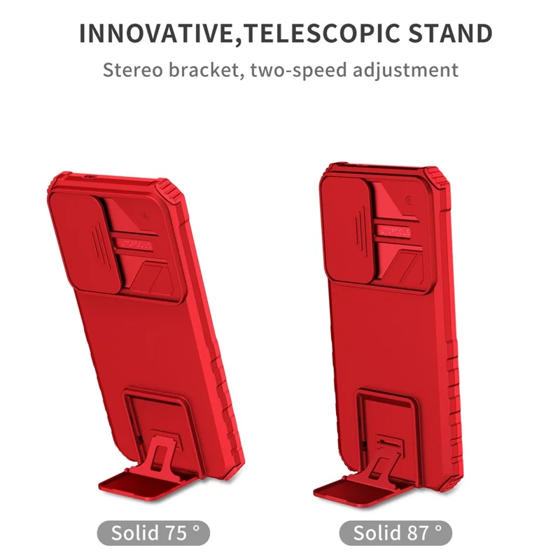 For Samsung Galaxy S25 / S24 Case Slide Lens Shield Anti-drop PC+TPU Kickstand Back Cover - Red