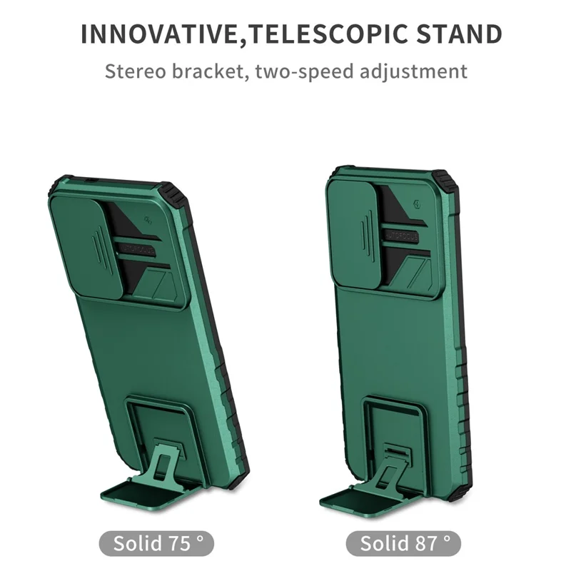 For Samsung Galaxy S25 / S24 Case Slide Lens Shield Anti-drop PC+TPU Kickstand Back Cover - Blackish Green