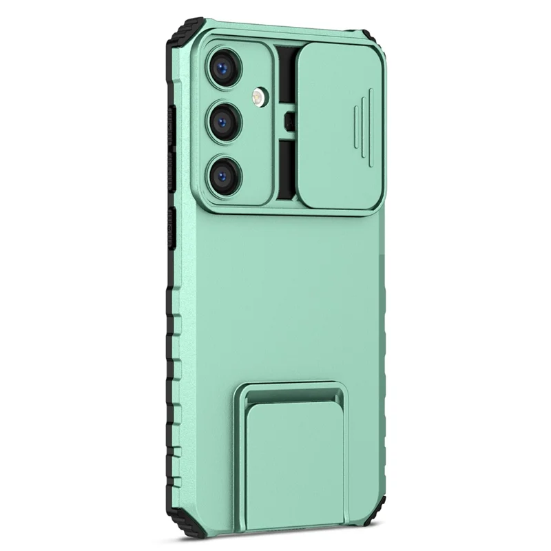 For Samsung Galaxy S25 / S24 Case Slide Lens Shield Anti-drop PC+TPU Kickstand Back Cover - Baby Blue