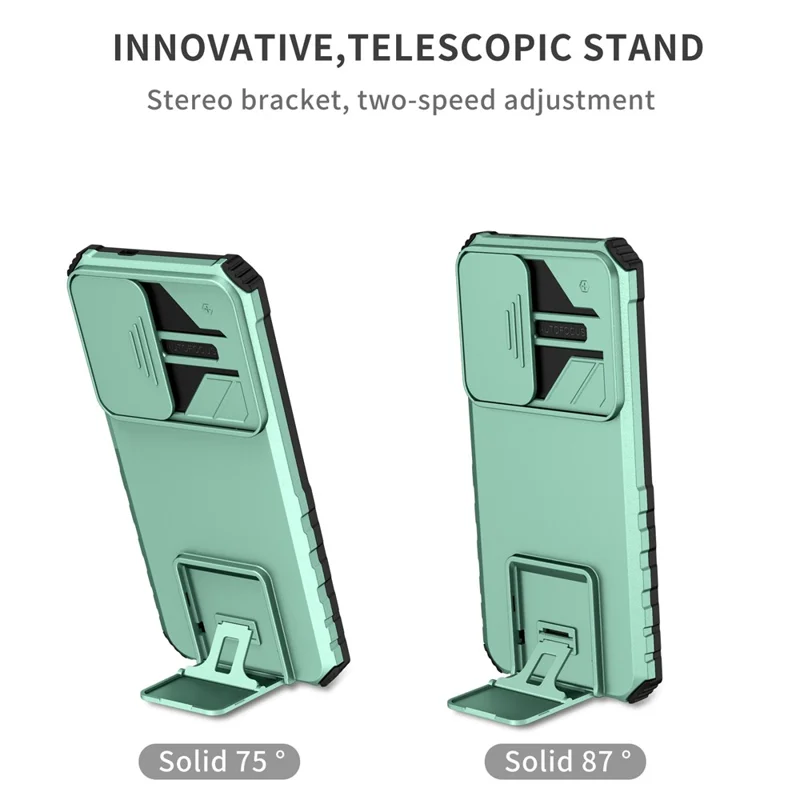 For Samsung Galaxy S25 / S24 Case Slide Lens Shield Anti-drop PC+TPU Kickstand Back Cover - Baby Blue