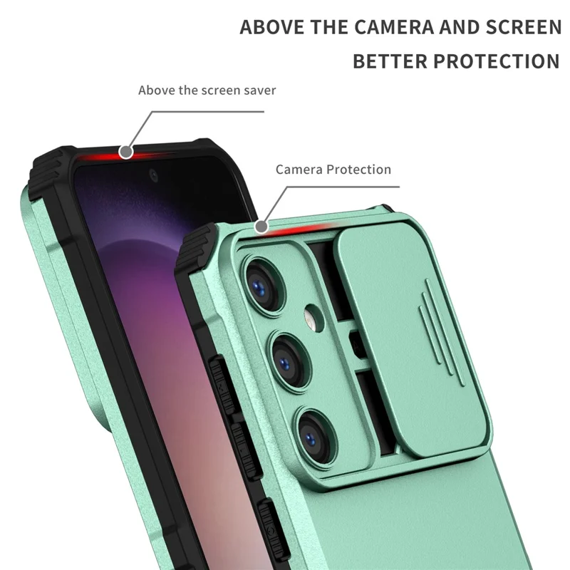 For Samsung Galaxy S25 / S24 Case Slide Lens Shield Anti-drop PC+TPU Kickstand Back Cover - Baby Blue
