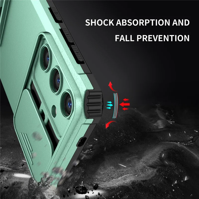 For Samsung Galaxy S25 / S24 Case Slide Lens Shield Anti-drop PC+TPU Kickstand Back Cover - Baby Blue