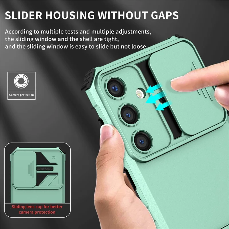 For Samsung Galaxy S25 / S24 Case Slide Lens Shield Anti-drop PC+TPU Kickstand Back Cover - Baby Blue