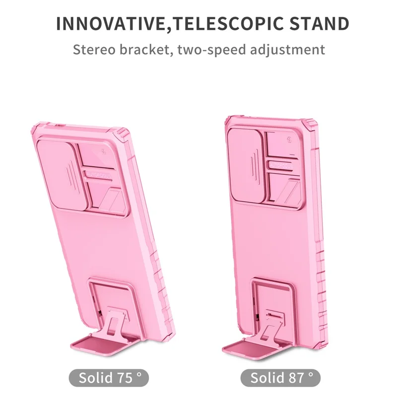 For Samsung Galaxy S24 Ultra Cell Phone Cases Slide Lens Shield PC+TPU Cover with Kickstand - Pink