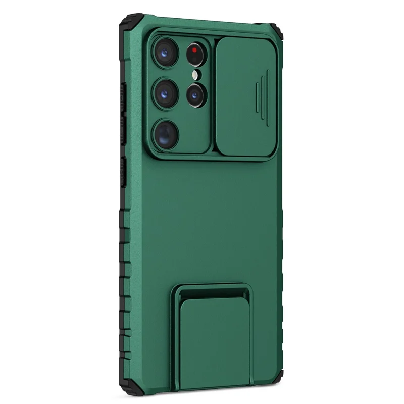 Pour les étuis de téléphone portable Samsung Galaxy S24 Ultra Slide Lens Shield PC+TPU Cover avec support - Vert noirâtre