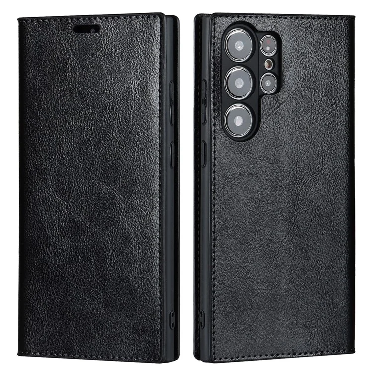 Funda para Samsung Galaxy S23 Ultra Textura de piel de caballo loco Cubierta de cartera de piel dividida - Negro