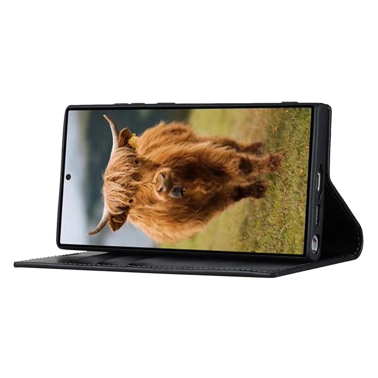 Funda para Samsung Galaxy S23 Ultra Textura de piel de caballo loco Cubierta de cartera de piel dividida - Negro