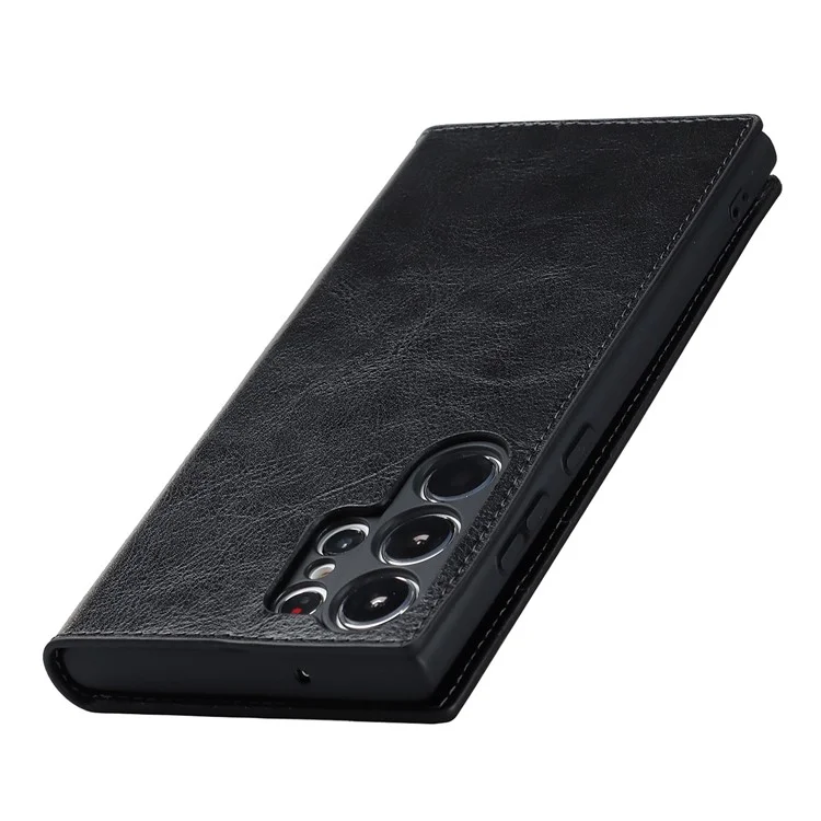 Funda para Samsung Galaxy S23 Ultra Textura de piel de caballo loco Cubierta de cartera de piel dividida - Negro