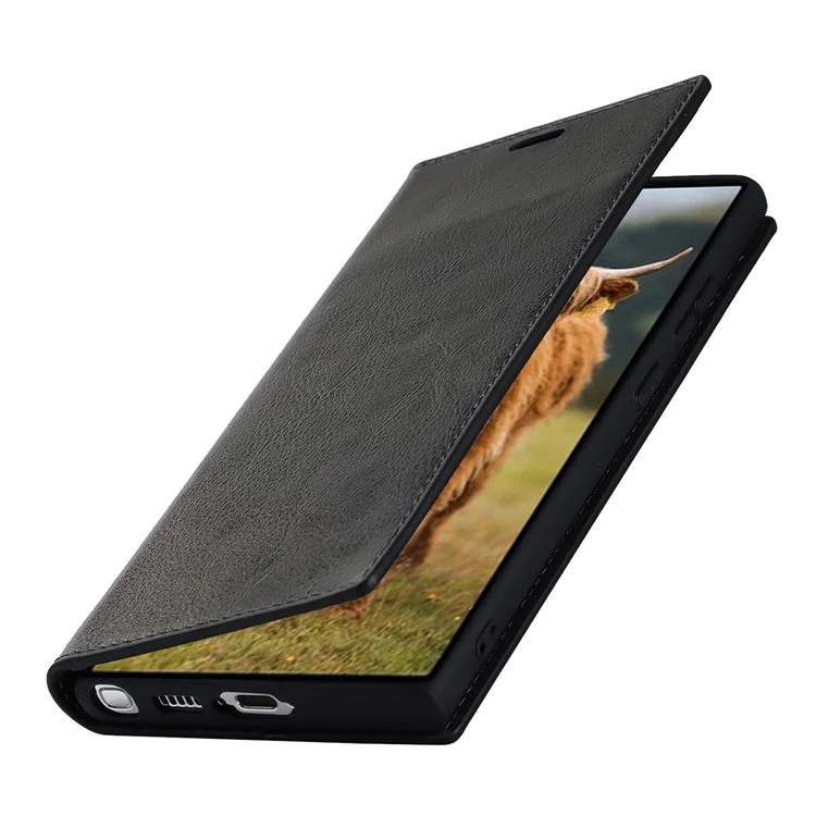 Funda para Samsung Galaxy S23 Ultra Textura de piel de caballo loco Cubierta de cartera de piel dividida - Negro