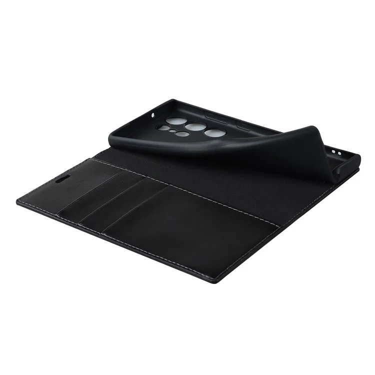 Funda para Samsung Galaxy S23 Ultra Textura de piel de caballo loco Cubierta de cartera de piel dividida - Negro